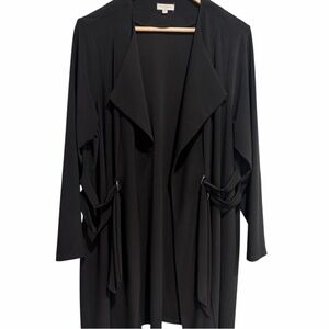 Laura Plus Black Draped Open Front Long Sleeve Cardigan with Tie Details